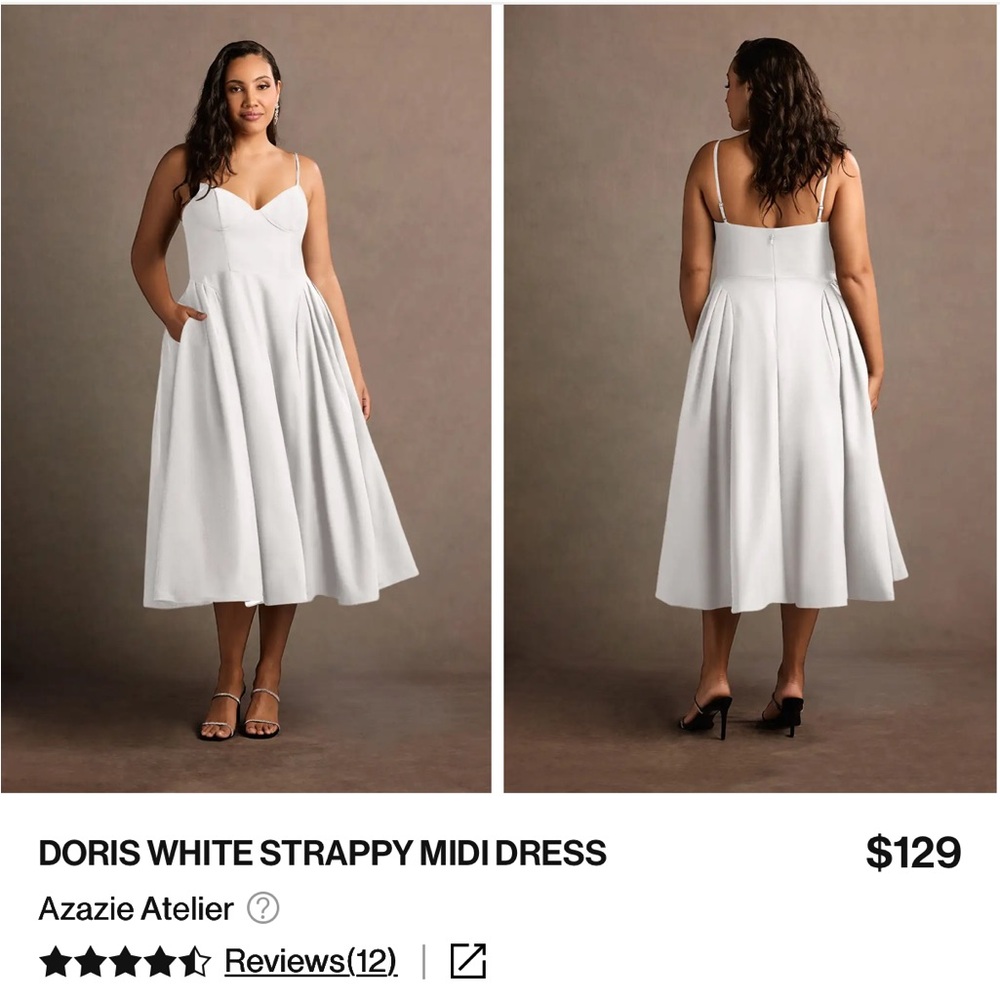 Azazie White Strappy Midi Dress